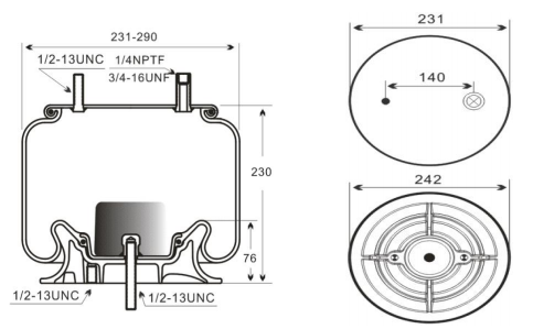 1V8459 rubber air spring designed to replace Firestone W01-358-9459, suitable for commercial vehicles